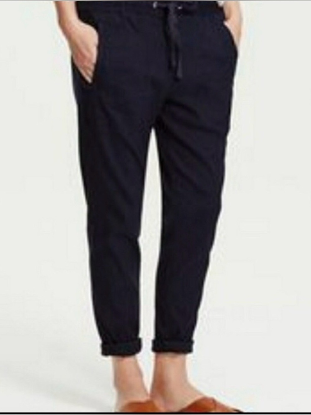 NWT LOFT Lou & Grey Black Linen Blend Pants Elastic Drawstring Waist Size Large